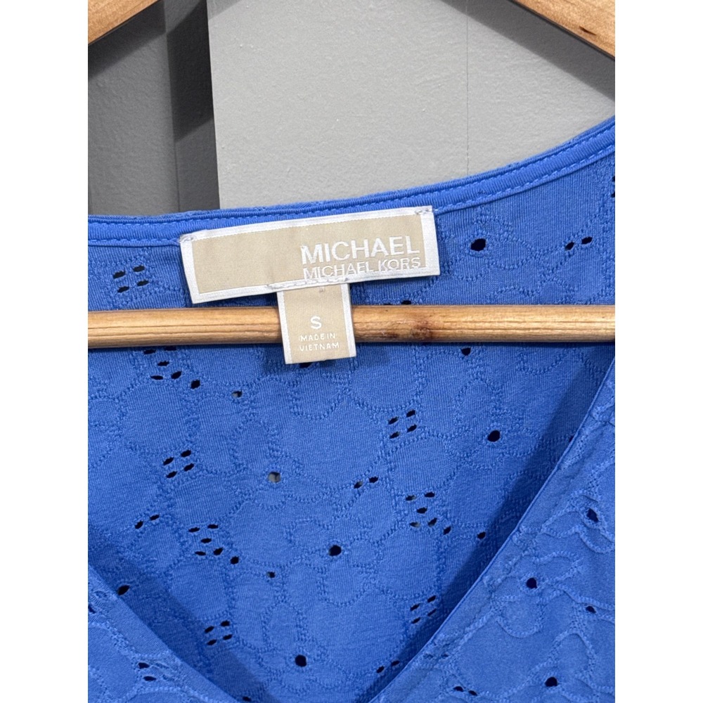 Michael‎ Kors Blue Eyelet Ruffle Sleeve V-Neck Blouse Top Small - Picture 5 of 6